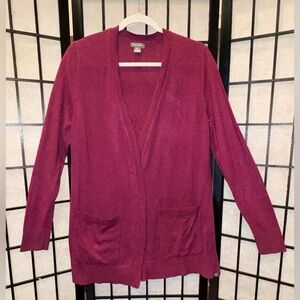 Eddie Bauer Burgundy Open-Front Cardigan with Pockets - Size M